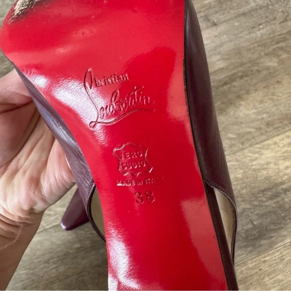 Christian Louboutin Slingback Pointed Toe Heels - Merlot Red